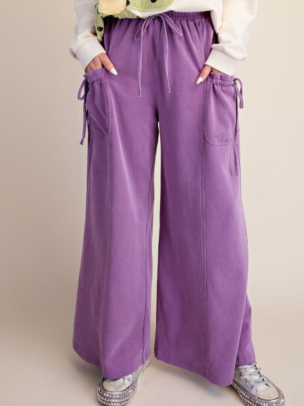 NEW IN! - E47 Easel Purple Taro Mineral Washed Terry Knit Pants Regular & Plus - Picture 2 of 4